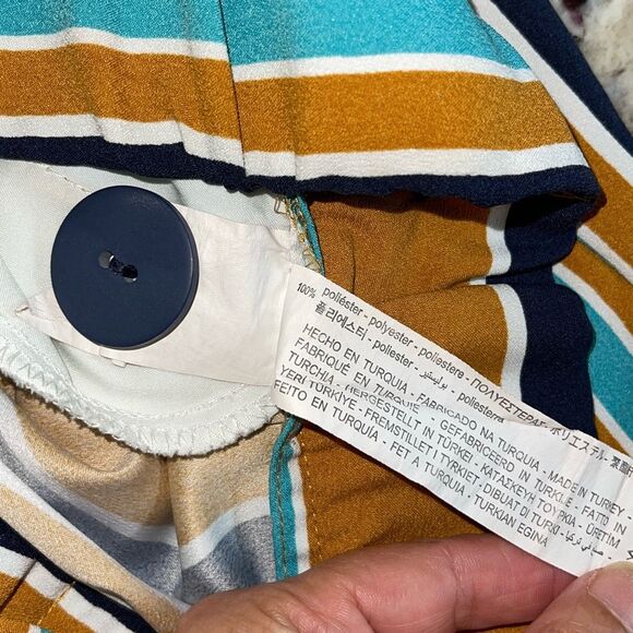 Zara TRF Mustard Striped Wide Leg Culotte Cropped Pull On Pants Size Small - Picture 7 of 10